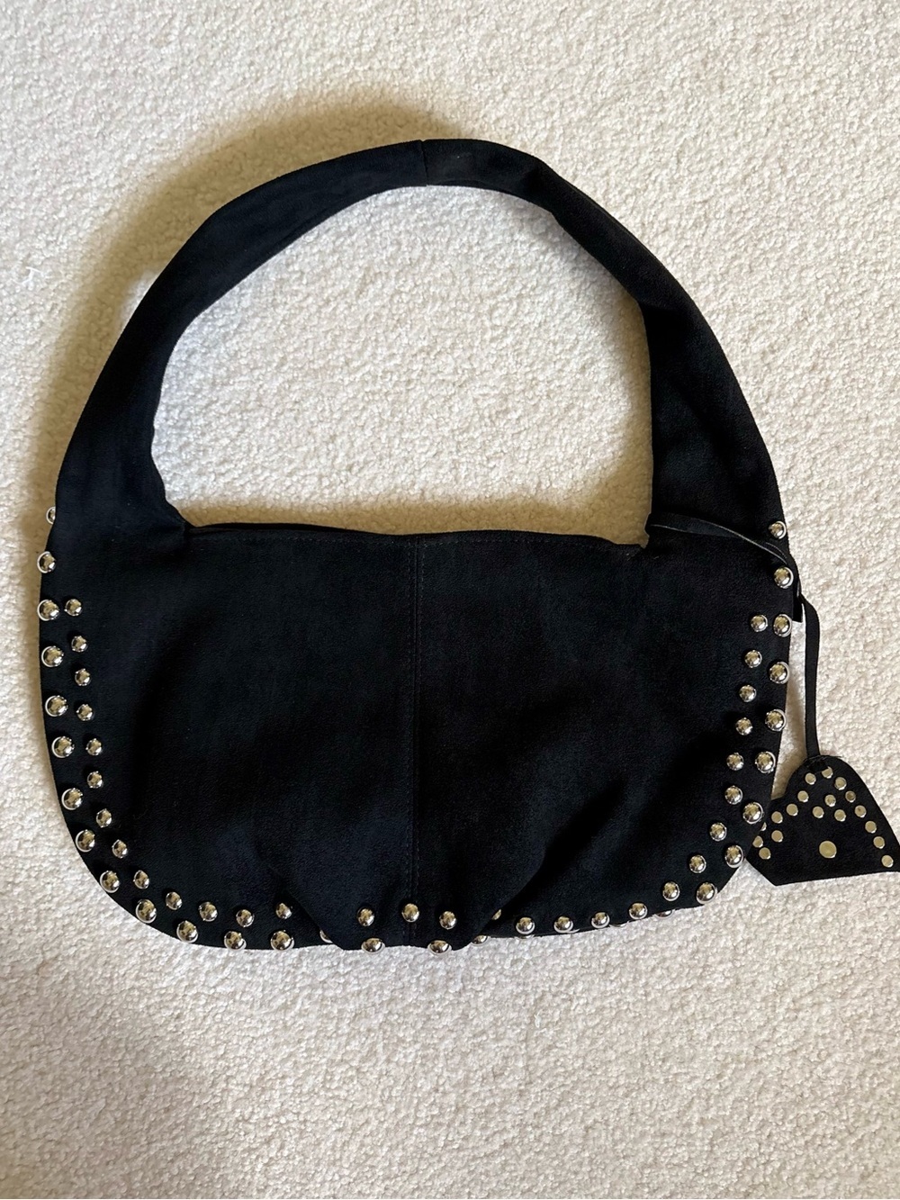 NWT Metallic Studded Black FauxSuede Handbag - Picture 3 of 9